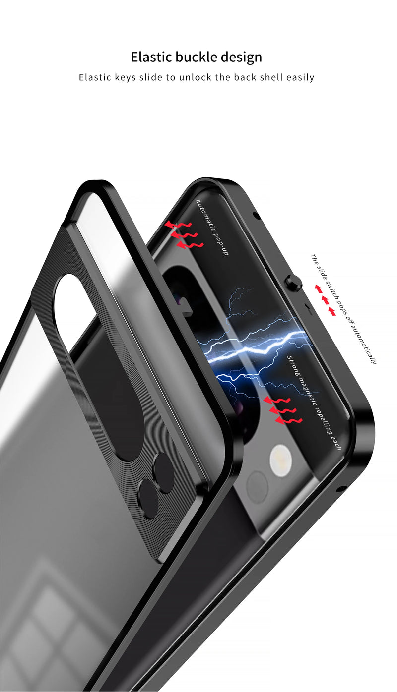 Aluminum Alloy Bumper Frame Magnet Closed Metal Matte Back Cover For Google Pixel 7 Pro 7A 8 Pro 8A Pixel 9 Pro XL Phone Cases