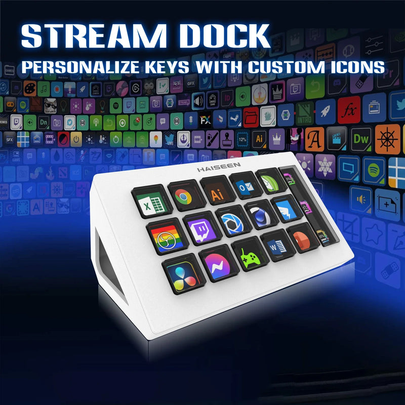 Visual Stream HAISEEN Dock Keyboard LCD Button 15Keys Live Content Creation Controller Customizable Windows/MacOS/Android/iOS