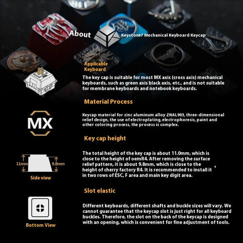 1 Piece Keystone Zinc Aluminium Alloy Key Cap OEM 1U R4 2.25U Enter Stereoscopic relief Keycap For KO GAMEOVER MOSS 3060TI JOJO