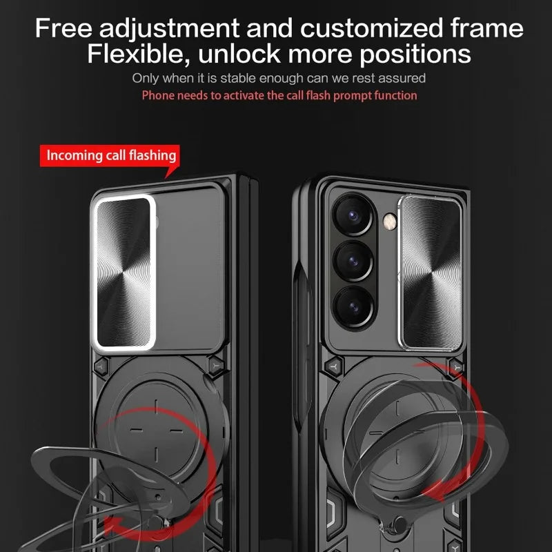 Case For Samsung Galaxy Z Fold 7 6 5 Magnetic Rota Camera Slide Protector Ring 360 Stand Cover Capa Fundas
