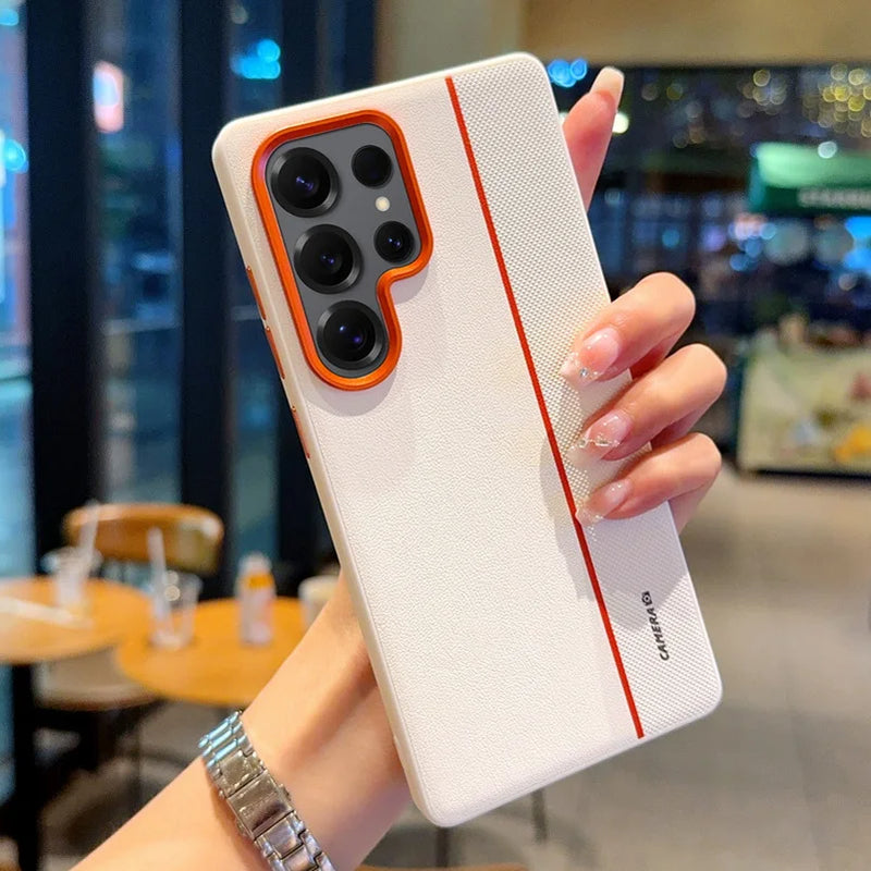 Colorful Faux Leather Red Lens Ring Raised Protective Lens Case For Samsung S25 Edge S25 Ultra Galaxy S24 + Camera Protect Cover