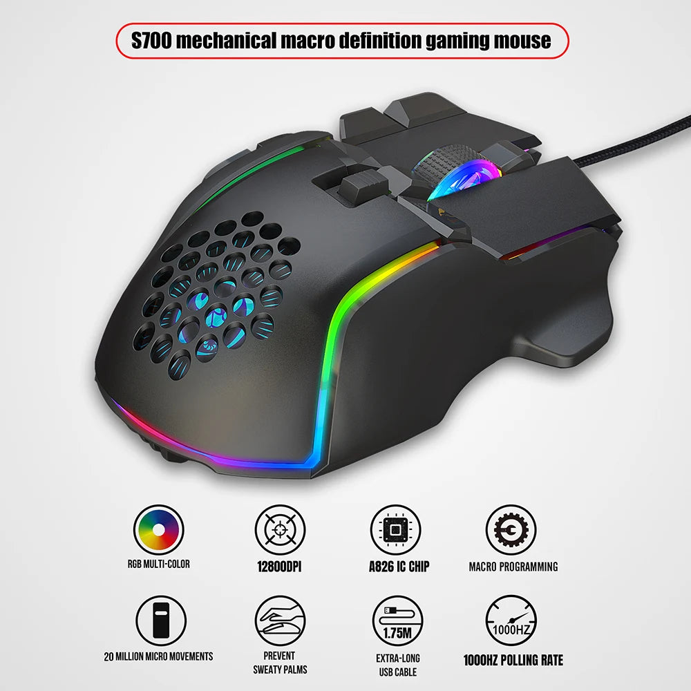New USB Gaming Mouse Computer Mouse RGB Backlight Mause Gamer 10 Buttons Programming 7200dpi Ergonomic Gaming Mouse For Computer