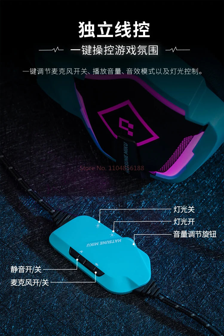 NEW Moeyu Hatsune Miku Esports Heart Series Anime Esports Headset Mechanic Surround Sound Wired Headset Christmas Gift