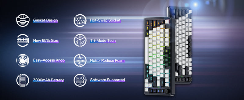 Redragon K673 PRO 75% Wireless Gasket RGB Gaming Keyboard, 3-Modes 81 Keys Compact Mechanical Keyboard Hot-Swap Red Switch